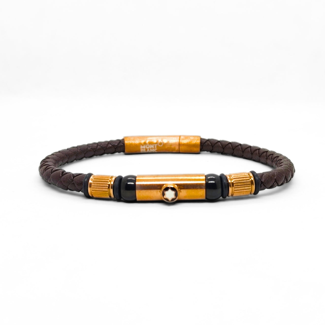 Brown Leather X Rose Gold Stainless Steel Bracelet B-109 - Overpowered Accessories | Egypt