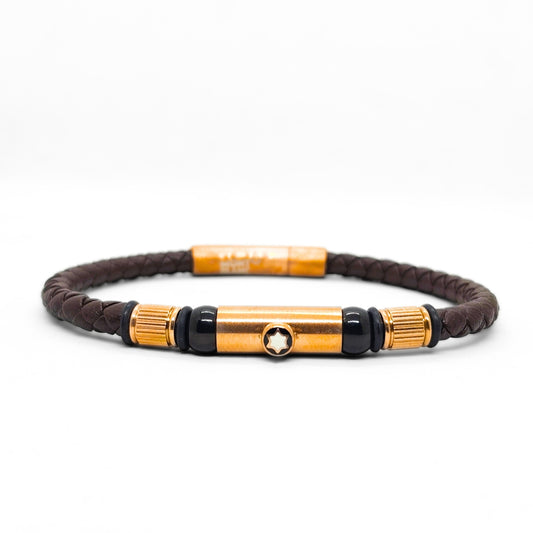 Brown Leather X Rose Gold Stainless Steel Bracelet B-109 - Overpowered Accessories | Egypt