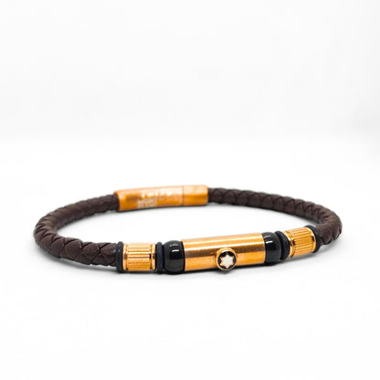 Brown Leather X Rose Gold Stainless Steel Bracelet B-109 - Overpowered Accessories | Egypt