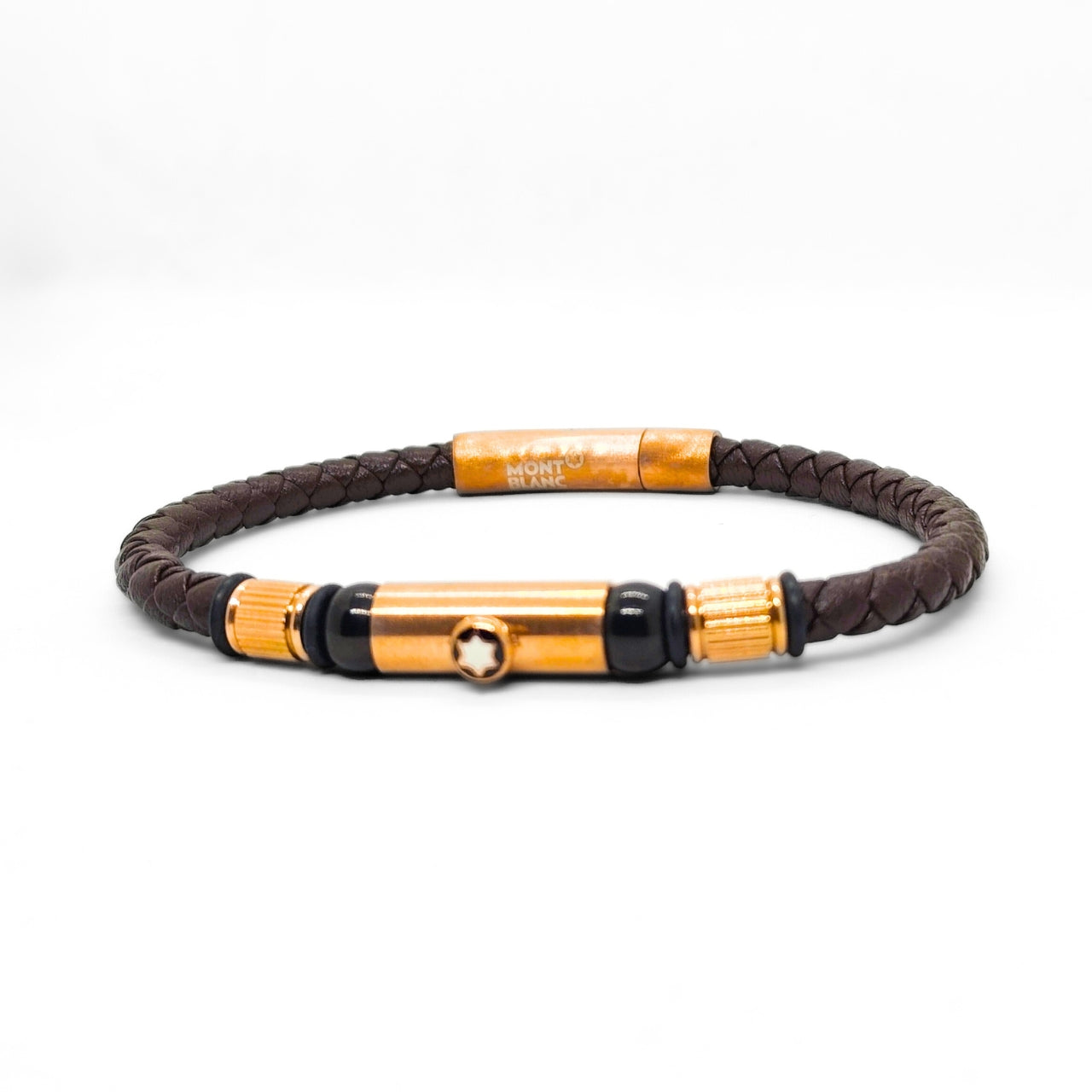 Brown Leather X Rose Gold Stainless Steel Bracelet B-109 - Overpowered Accessories | Egypt