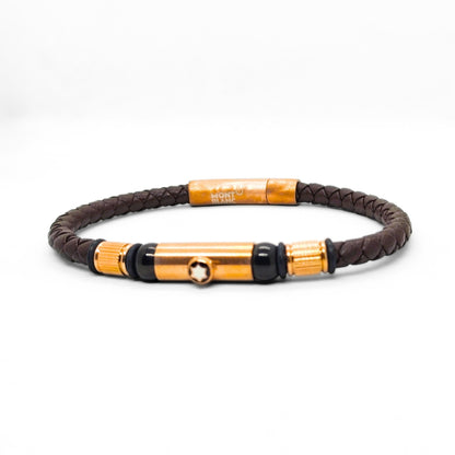 Brown Leather X Rose Gold Stainless Steel Bracelet B-109 - Overpowered Accessories | Egypt