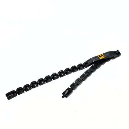Men's black stainless steel anchor bracelet with gold accent clasp plate