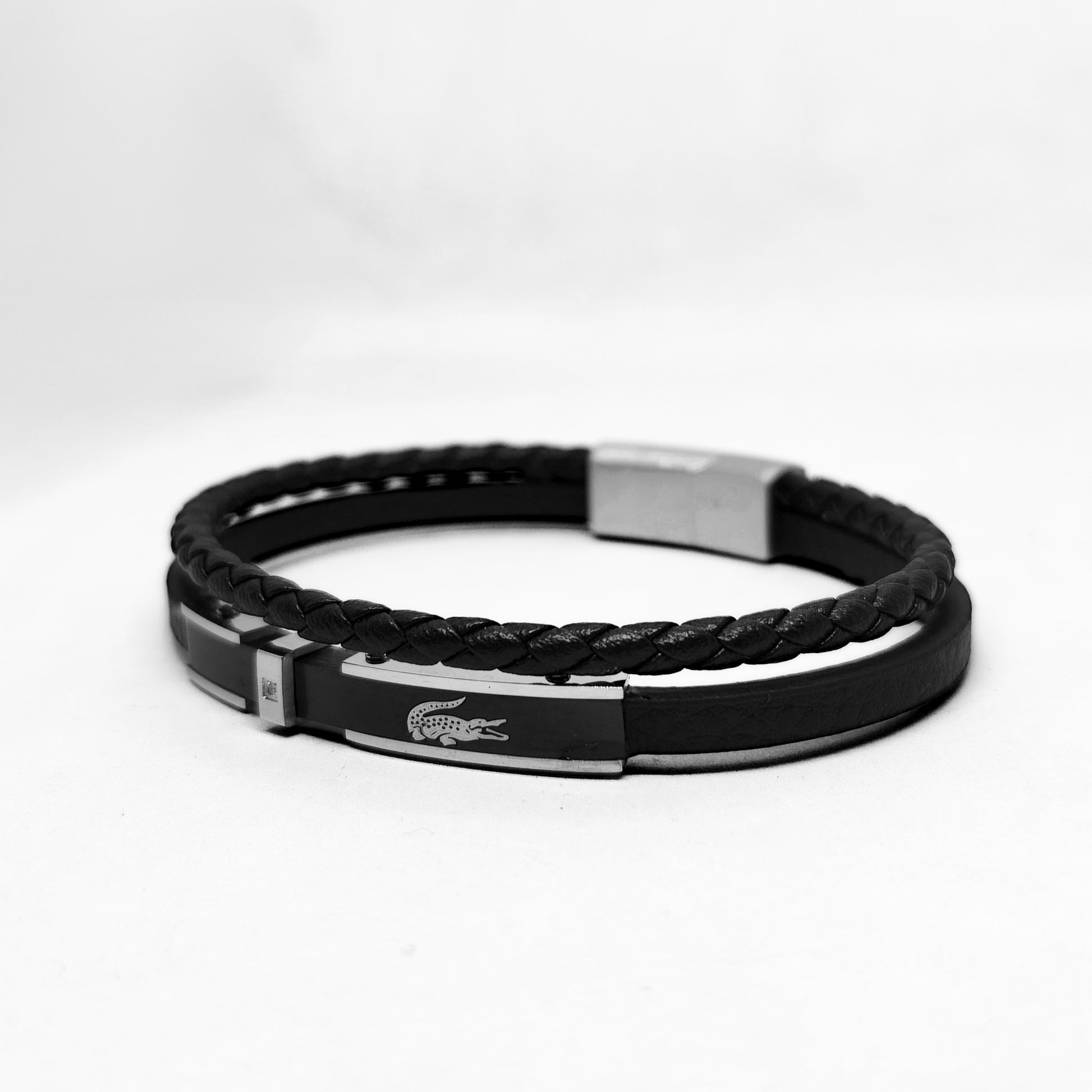 Premium Leather B-143 Bracelet by Overpowered Accessories, featuring a braided design and sleek metal clasp.
