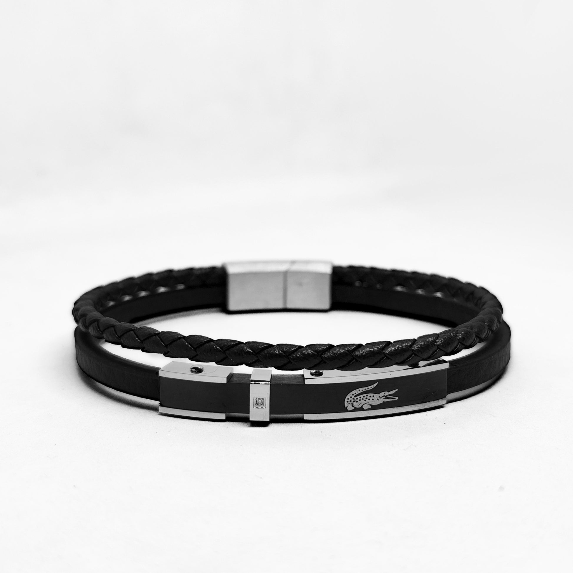 Premium Leather B-143 Bracelet by Overpowered Accessories, featuring a braided design and sleek metal clasp.