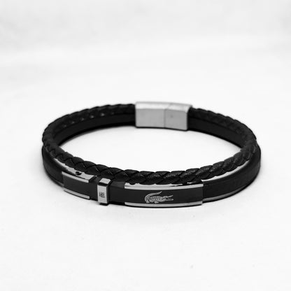 Premium Leather B-143 Bracelet by Overpowered Accessories, featuring a braided design and sleek metal accents.