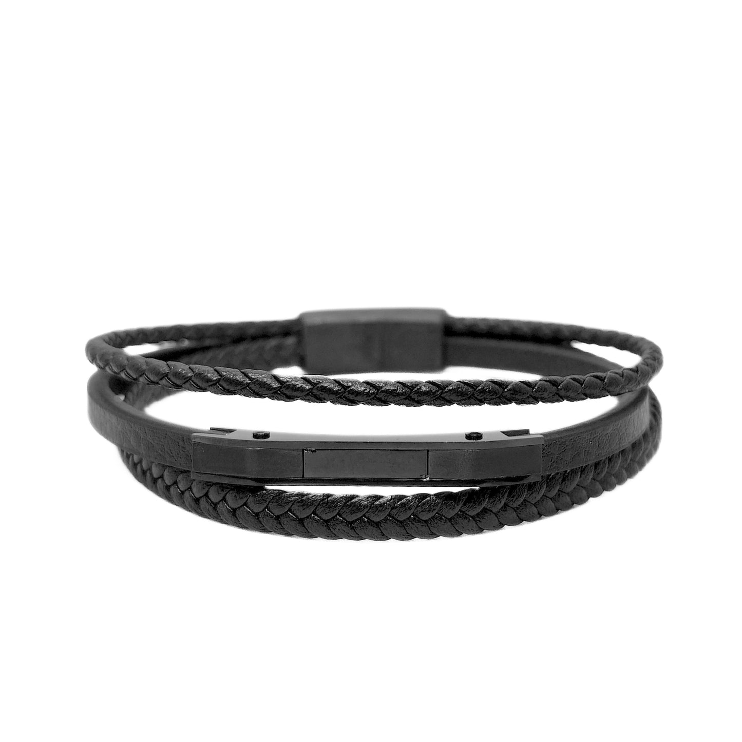 Premium Black Leather Bracelet - B-182 | Men's - Overpowered Accessories