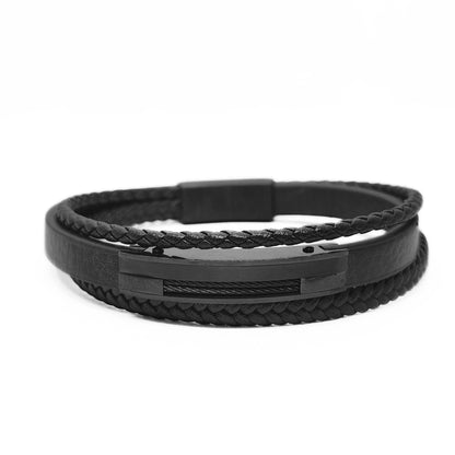 Premium Black Leather Bracelet - B-181 | Men's - Overpowered Accessories