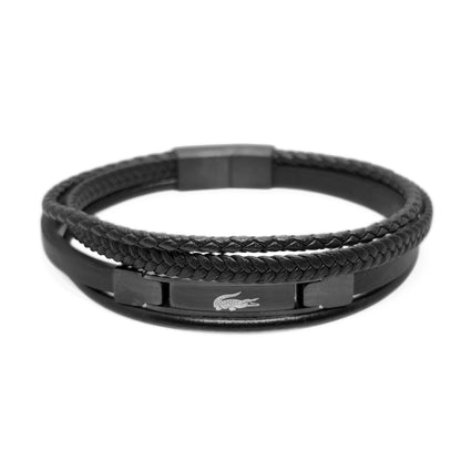 Premium Leather B-147 Bracelet by Overpowered Accessories features a sleek black design with braided and smooth leather eleme