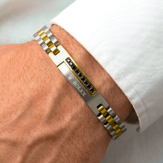 Men's Micro-Zircon & Stainless Steel B-148 Bracelet by Overpowered Accessories, featuring a sleek design with gold and silver