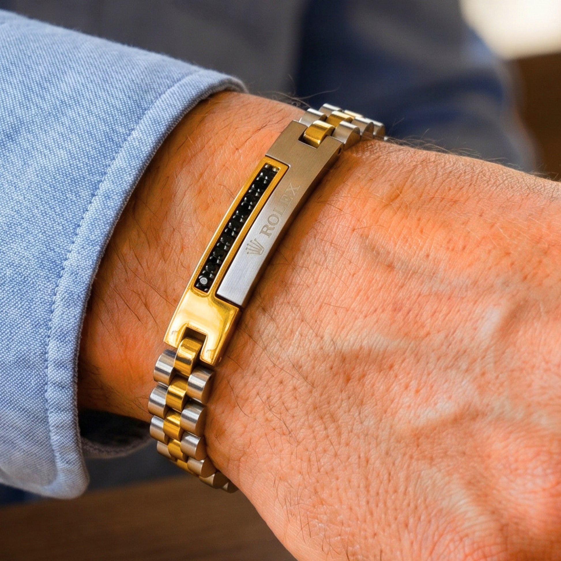 Men's Micro-Zircon & Stainless Steel B-148 Bracelet by Overpowered Accessories, featuring a sleek design with a mix of silver