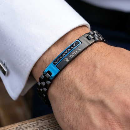 Blue and black stainless steel B-151 bracelet for men, featuring a sleek design and a stylish clasp.