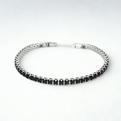 Silver Stainless Steel Tennis Bracelet with Black CZ Adjustable  B-91 - Overpowered Accessories | Egypt