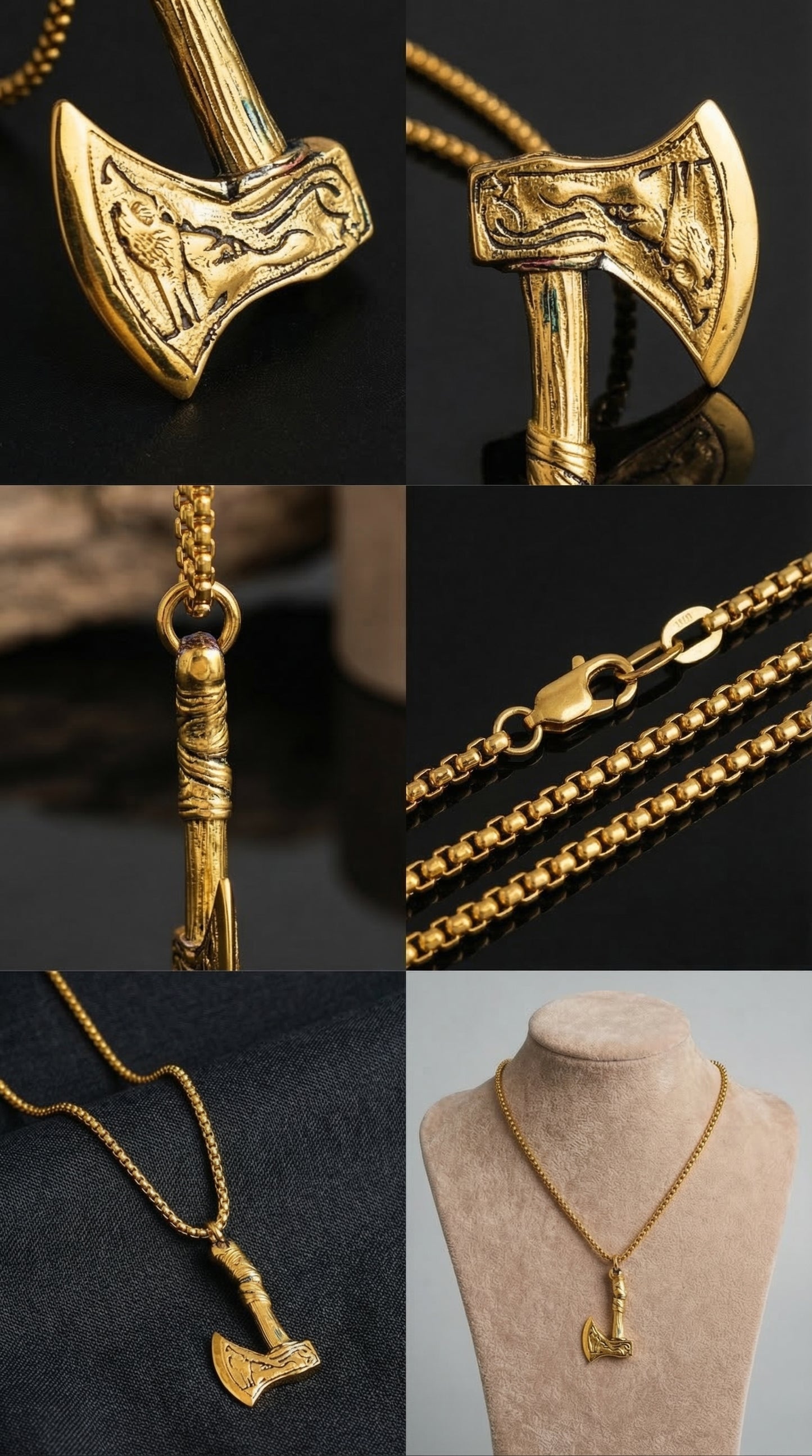 Viking Axe Pendant PN-008 | Gold Steel Necklace - Overpowered Accessories | Egypt