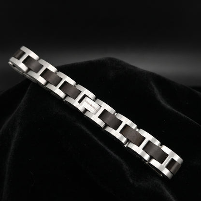 Luxury Natural Ebony Wood & Stainless Steel Bracelet - B-190 | Men's - Overpowered Accessories