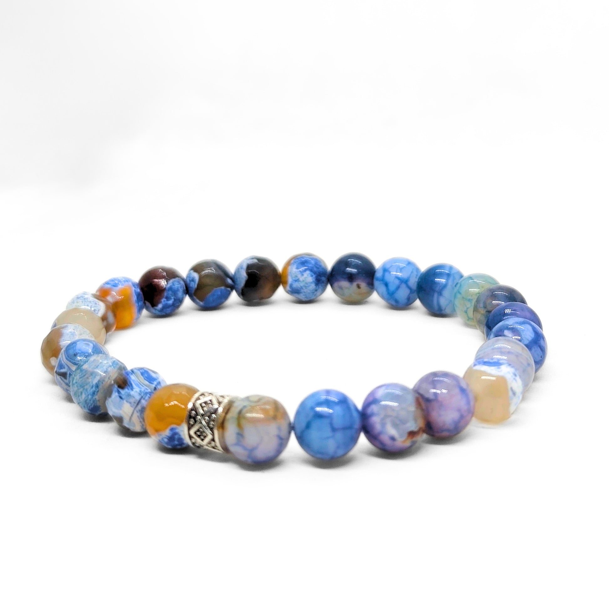 Titan Meridian Bundle SG-002 G-10 features a men's bracelet made of colorful agate beads in blue and earthy tones.