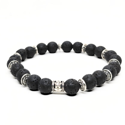 Obsidian Conduit Bundle B-123 G-12 features a men's bracelet with black lava beads and silver decorative accents.