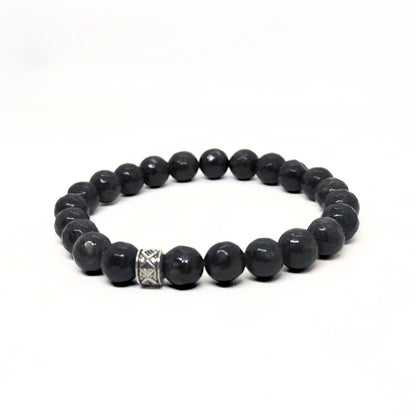 G-15 Natural Black Onyx & Stainless Steel Executive Bracelet featuring black onyx beads and a decorative stainless steel acce