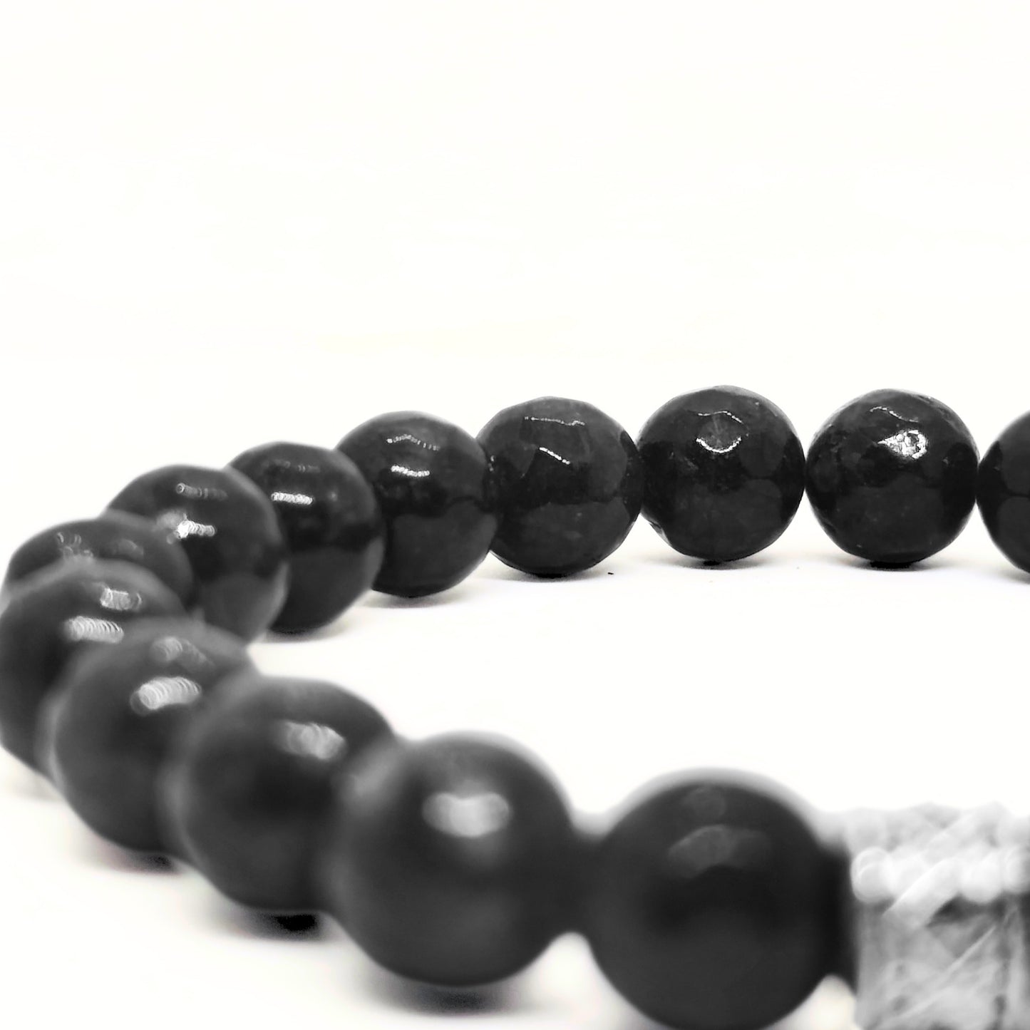 G-15 Natural Black Onyx & Stainless Steel Executive Bracelet featuring polished black onyx beads and a stainless steel clasp.
