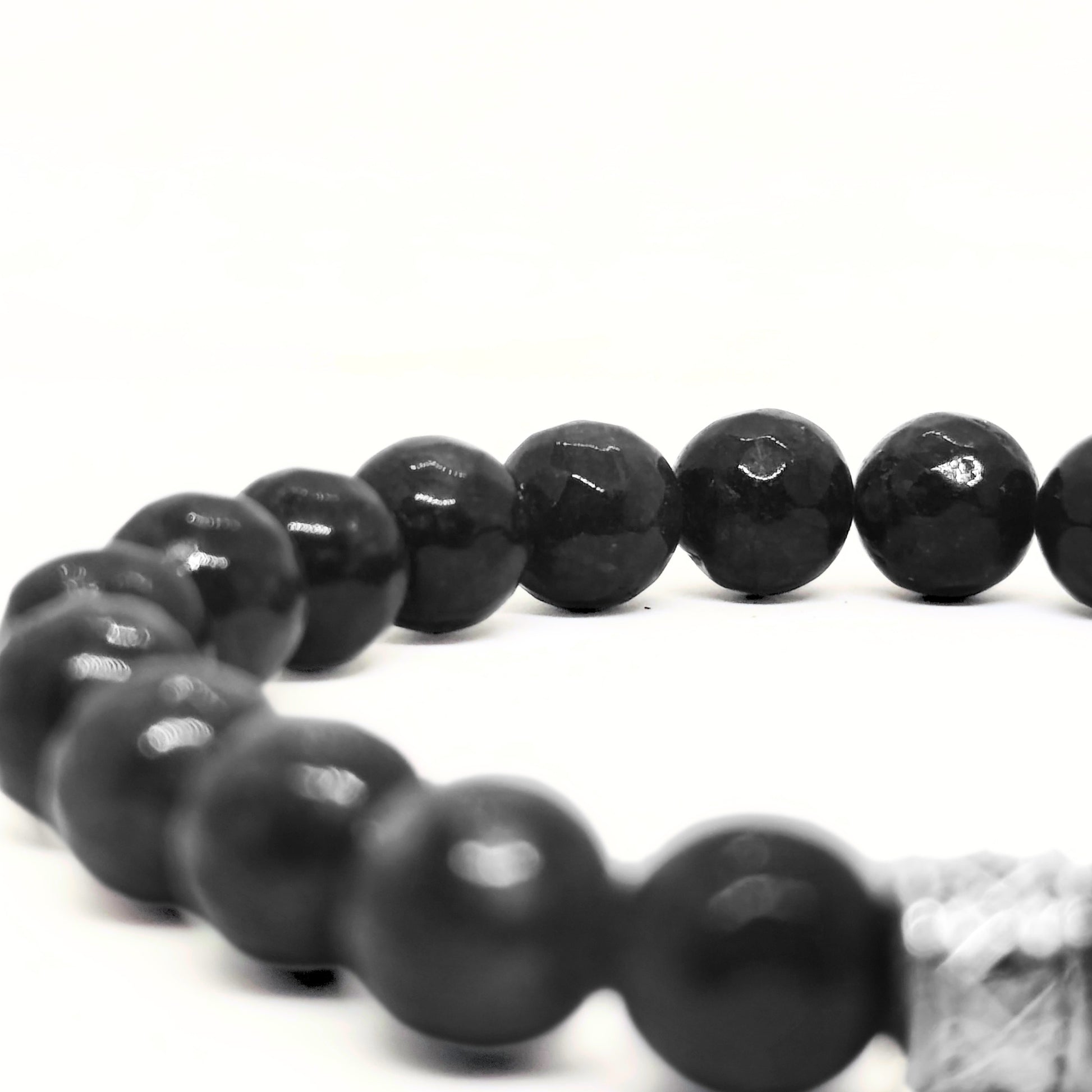 G-15 Natural Black Onyx & Stainless Steel Executive Bracelet featuring polished black onyx beads and a stainless steel clasp.