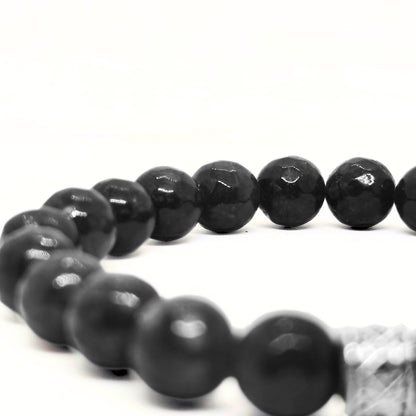 G-15 Natural Black Onyx & Stainless Steel Executive Bracelet featuring polished black onyx beads and a stainless steel clasp.