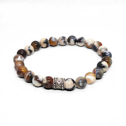 Natural Agate G-18 Stone Bracelet featuring multi-colored agate beads and a decorative silver-toned spacer.