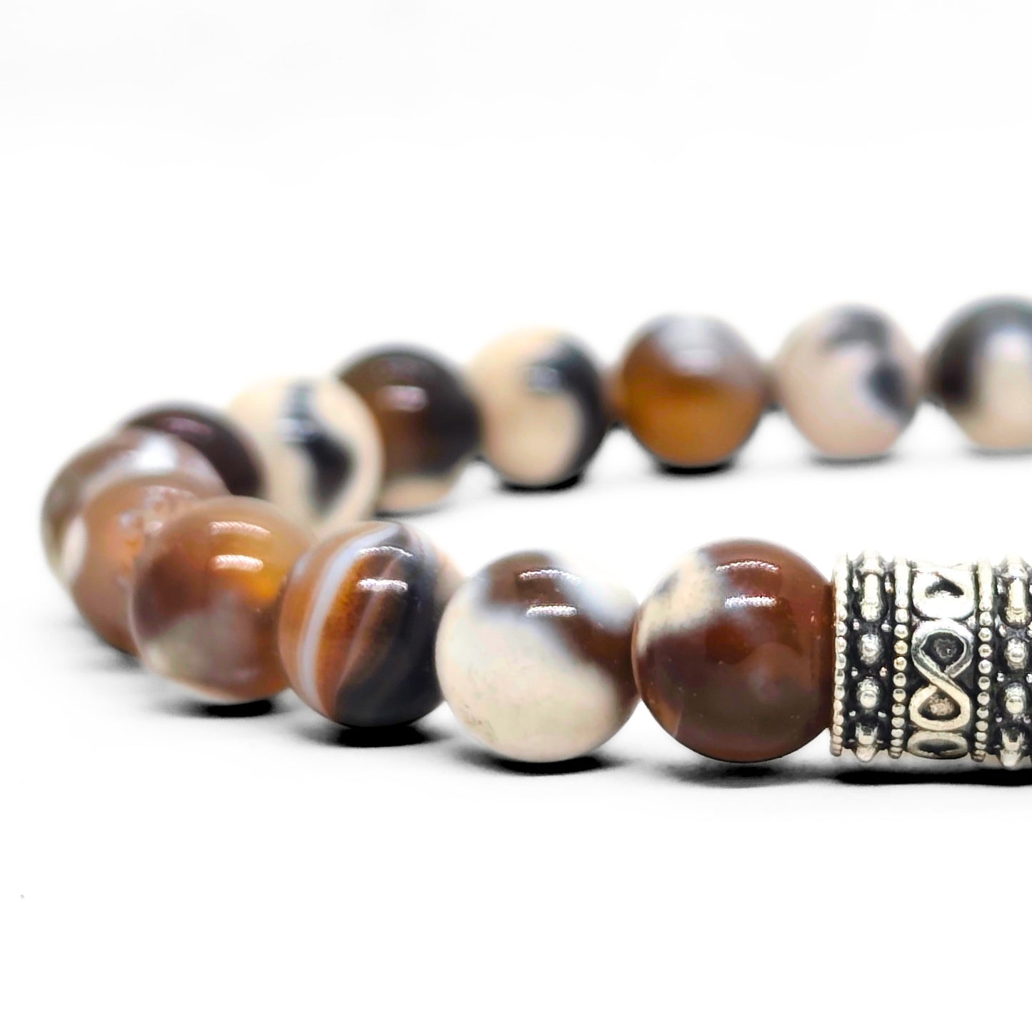 Natural Agate G-18 Stone Bracelet featuring smooth, multicolored agate beads and a decorative silver-tone clasp.