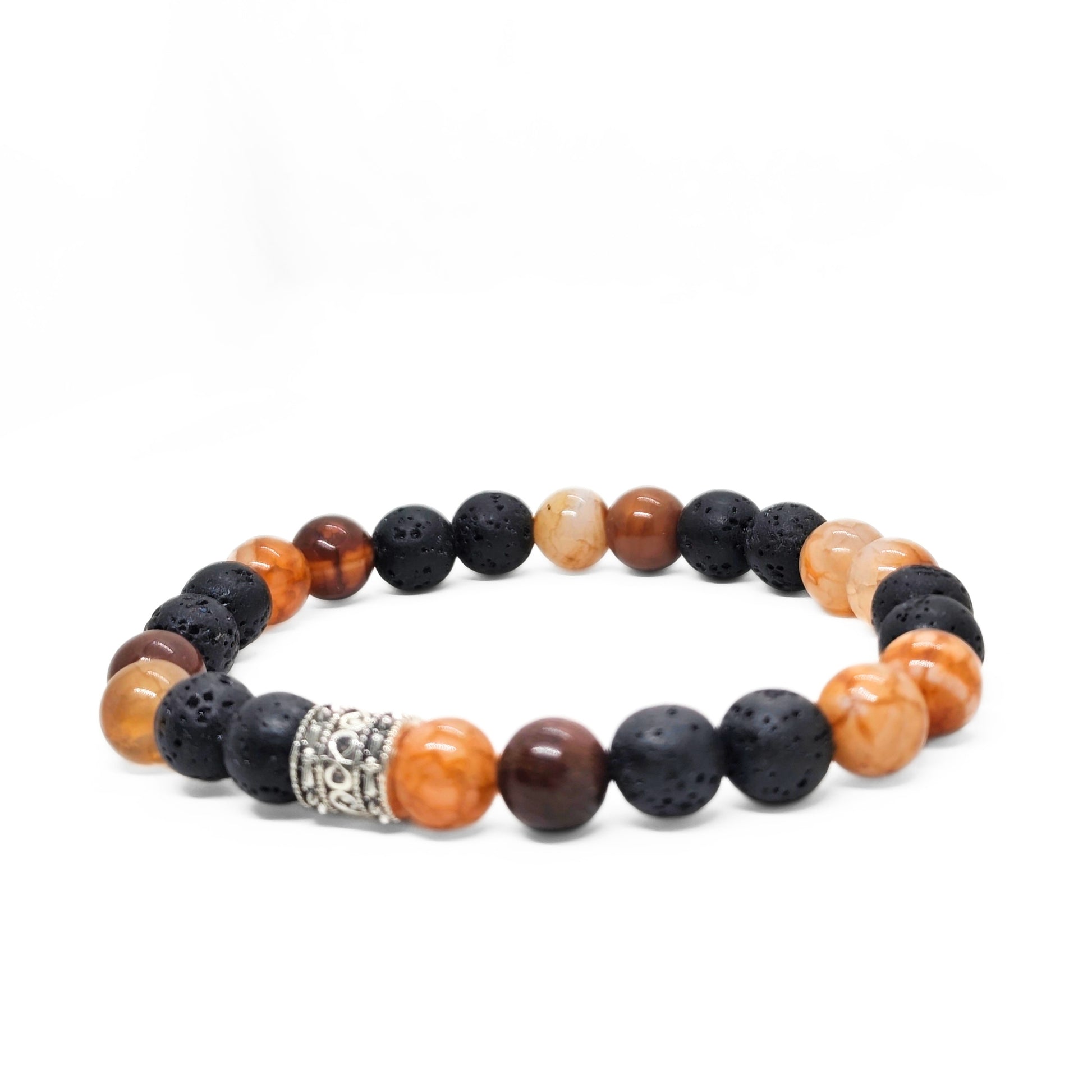 Natural Agate & Lava G-19 Stone Bracelet featuring black lava and earthy agate beads with a decorative silver accent.