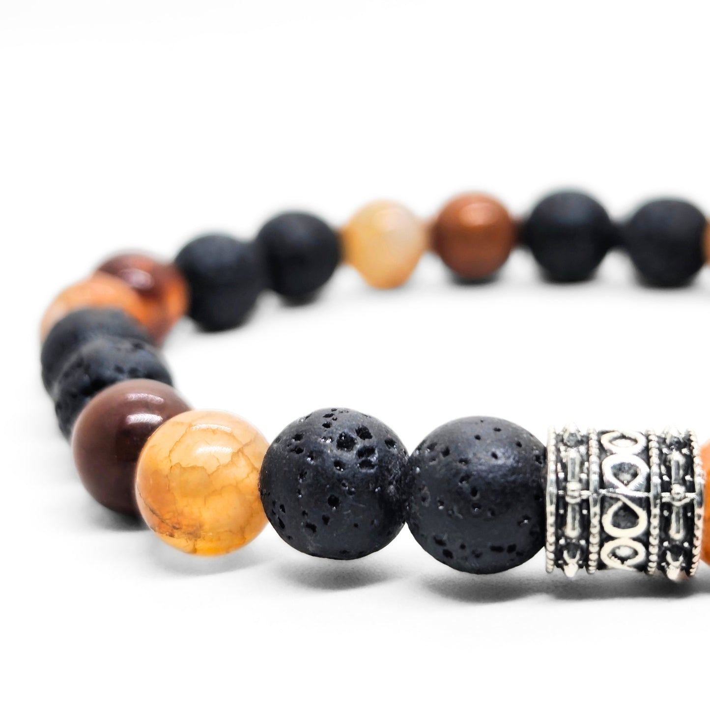Natural Agate & Lava G-19 Stone Bracelet by Overpowered Accessories features a mix of black lava and agate beads with silver 