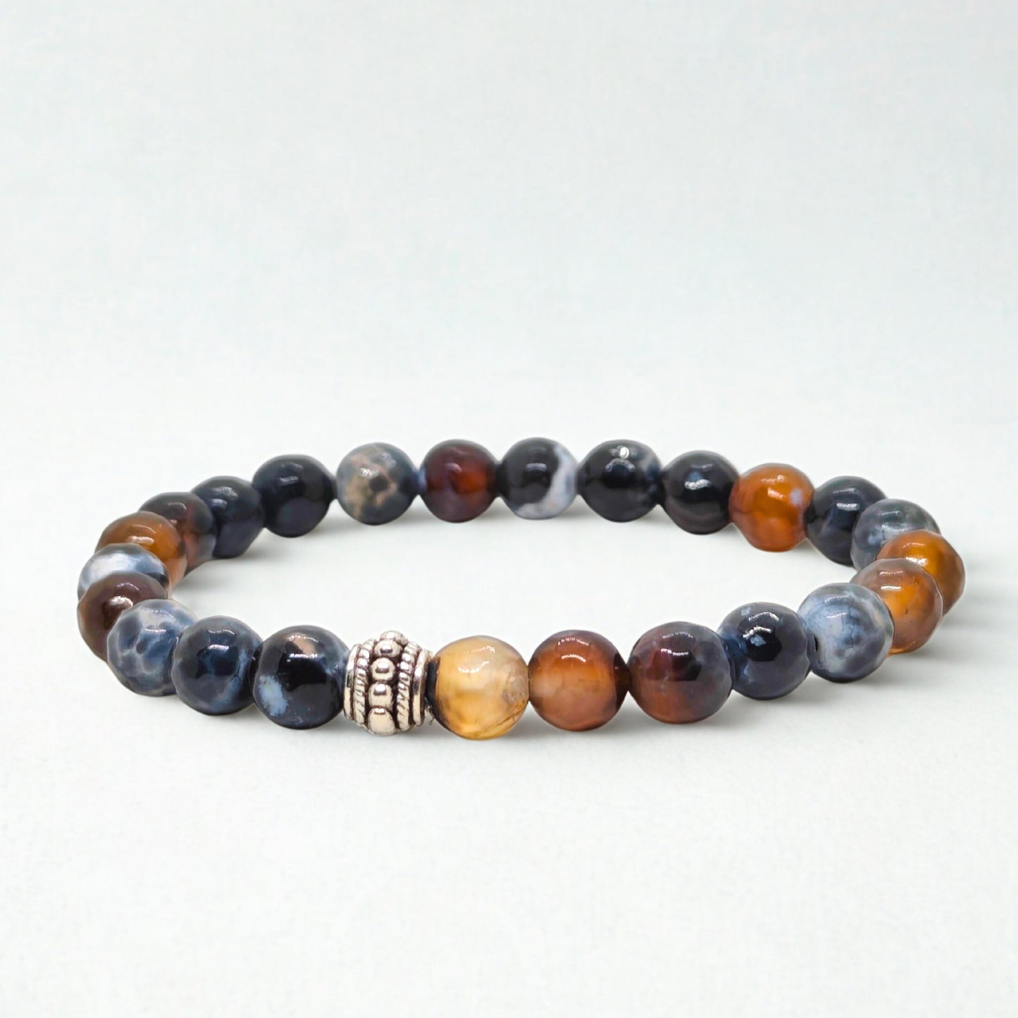 Natural Agate & Silver Stainless Steel G-2 | Men's Stone Bracelet - Overpowered Accessories | Egypt