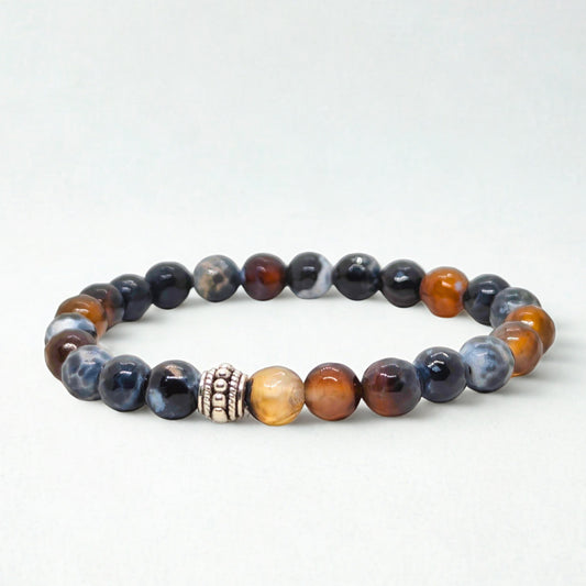 Natural Agate & Silver Stainless Steel G-2 | Men's Stone Bracelet - Overpowered Accessories | Egypt