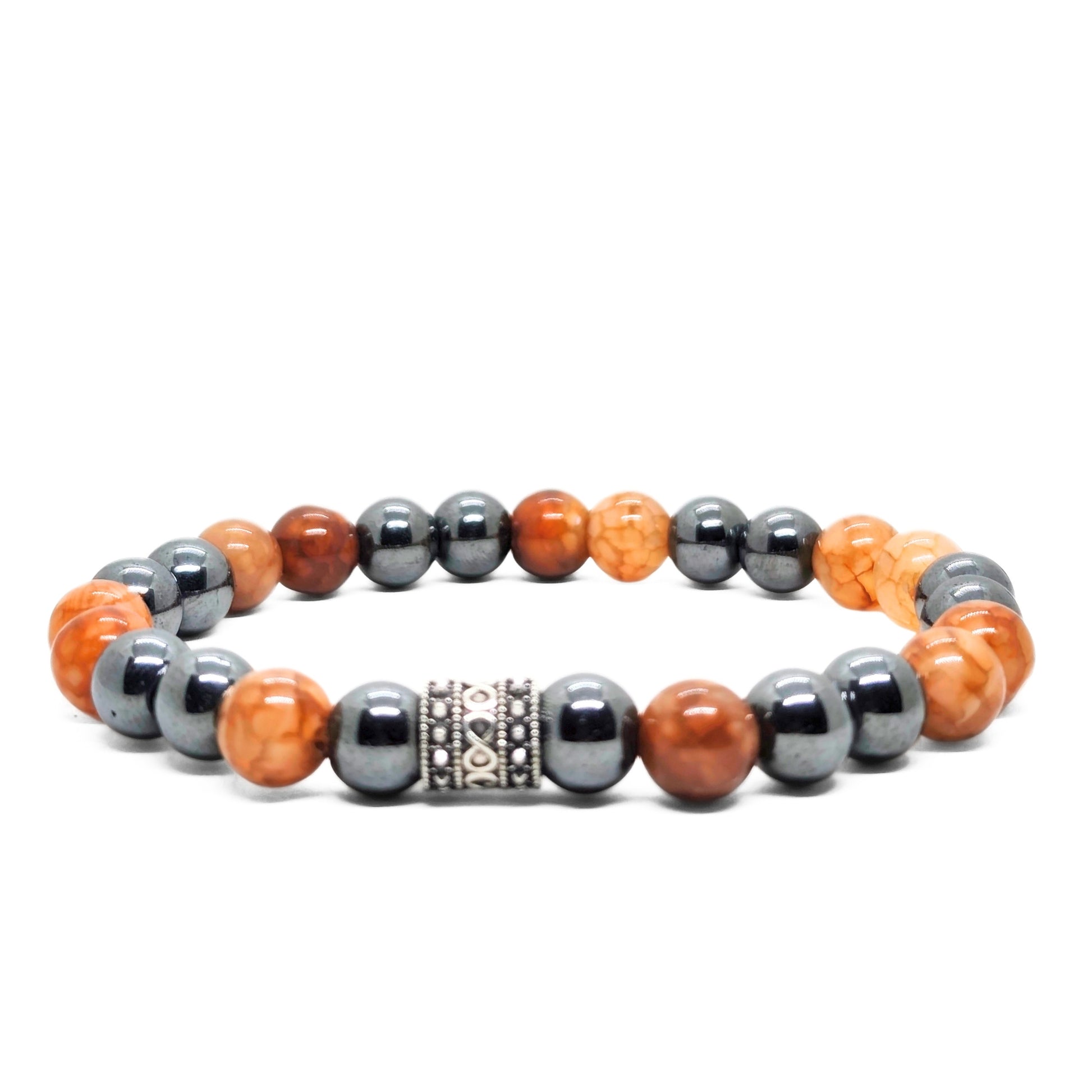 Natural Agate & Hematite G-20 Stone Bracelet for men featuring alternating orange agate and hematite beads with a decorative 
