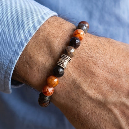 Natural Agate Stone G-26 Bracelet by Overpowered Accessories, featuring multicolored agate beads and a decorative metal cente