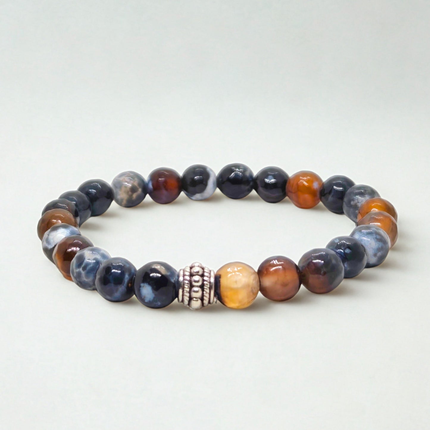 Natural Agate & Silver Stainless Steel G-2 | Men's Stone Bracelet - Overpowered Accessories | Egypt