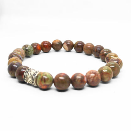 Natural Agate & Silver Stainless Steel G-9 men's stone bracelet featuring earthy tones and a decorative silver bead.