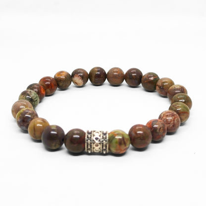Men's Imperial Essence Bundle G-9 G-8 bracelet featuring earthy stone beads and a decorative silver centerpiece.