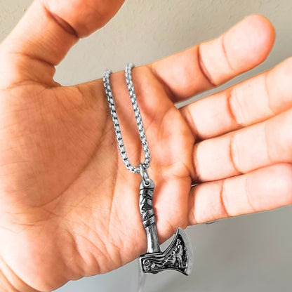Axe Pendant PN-002 | Silver Steel Necklace - Overpowered Accessories | Egypt