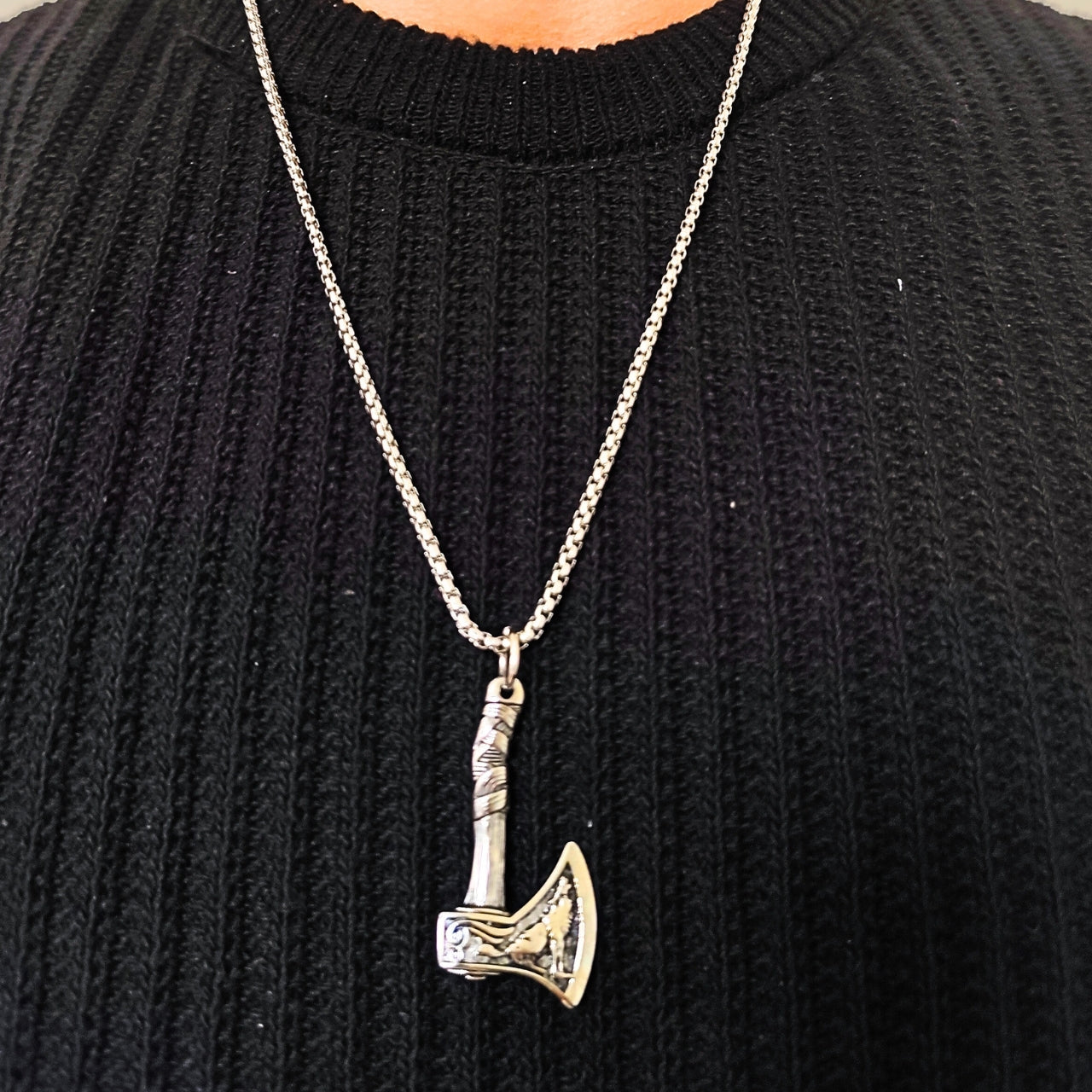Axe Pendant PN-002 | Silver Steel Necklace - Overpowered Accessories | Egypt