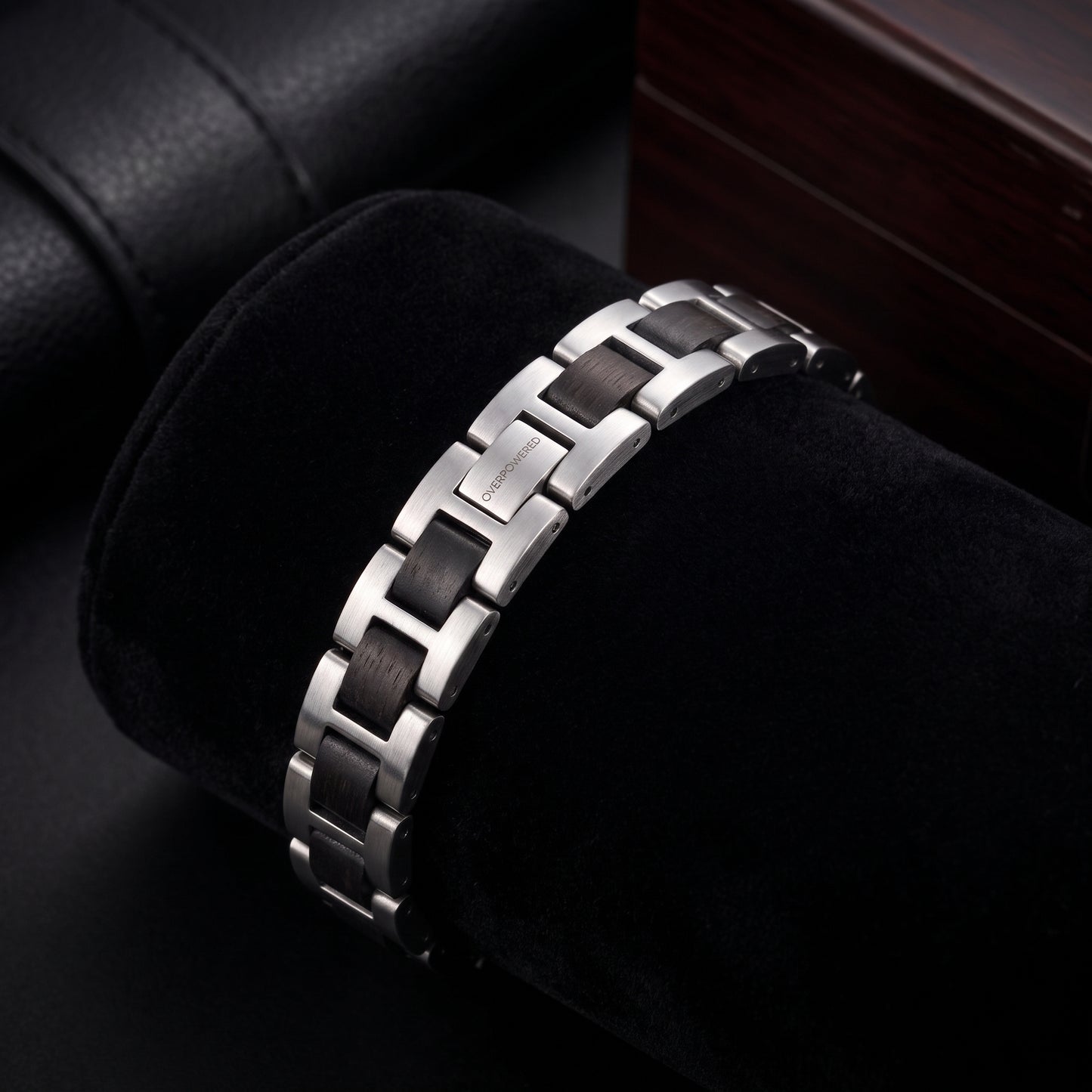 Luxury Natural Ebony Wood & Stainless Steel Bracelet - B-190 | Men's - Overpowered Accessories