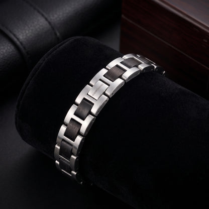 Luxury Natural Ebony Wood & Stainless Steel Bracelet - B-190 | Men's - Overpowered Accessories