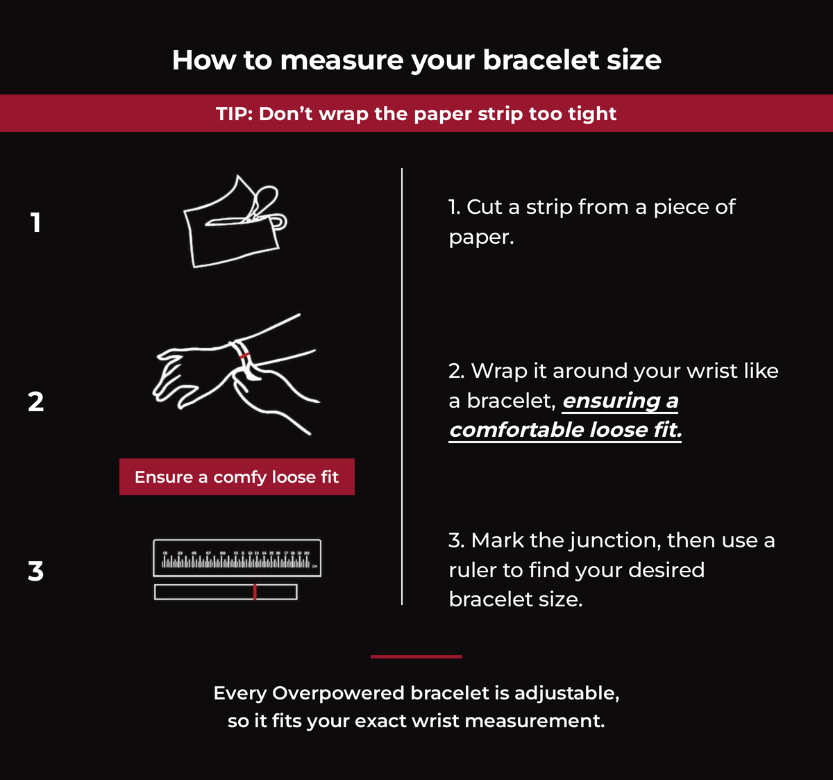 Overpowered bracelet size guide, how to measure your wrist