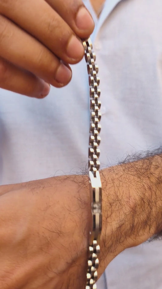 Silver Stainless Steel & Center Anchor - B-78 Bracelet | Men's - Overpowered Accessories Egypt