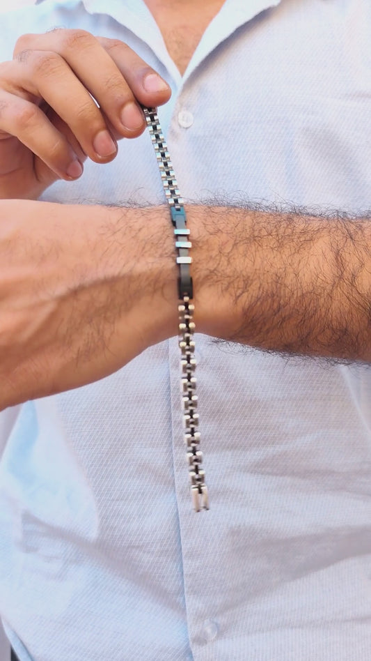 Two-Tone Silver & Black Stainless Steel - B-88 Bracelet Men's - Overpowered Accessories Egypt