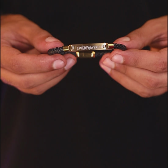 Premium black leather and gold stainless steel bracelet, product video, Overpowered Accessories