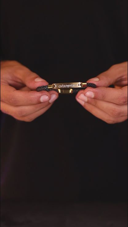 Premium black leather and gold stainless steel bracelet, product video, Overpowered Accessories