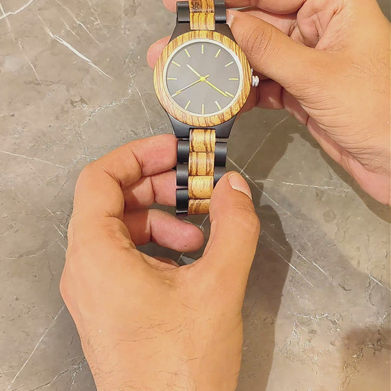 Premium vintage zebrawood and ebony wood watch, product video, Overpowered Accessories