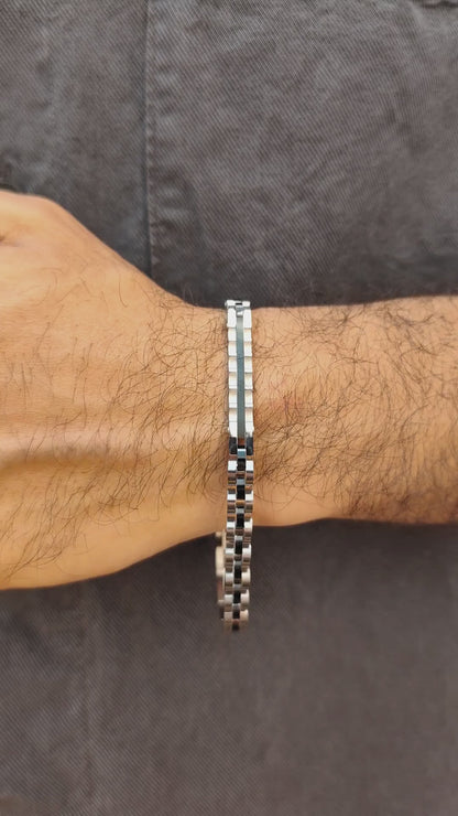 Elegant Silver & Black Stainless Steel - B-133 Bracelet | Men's - Overpowered Accessories