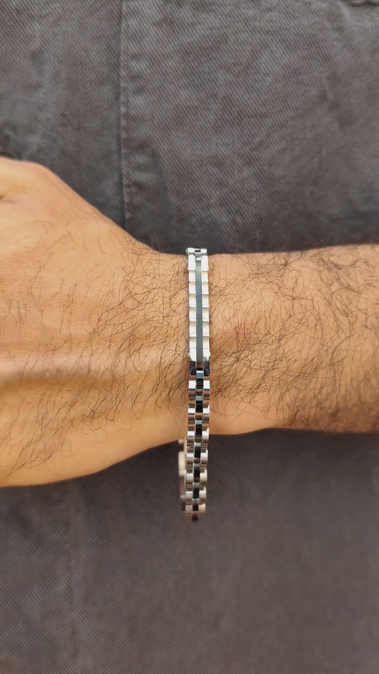 Elegant Silver & Black Stainless Steel - B-133 Bracelet | Men's - Overpowered Accessories