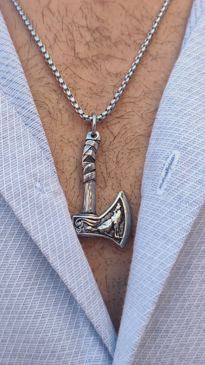 Axe Pendant PN-002 | Silver Steel Necklace - Overpowered Accessories | Egypt