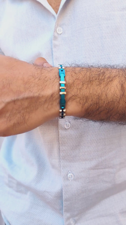 Two-Tone Silver & Blue Stainless Steel - B-87 Bracelet | Men's - Overpowered Accessories Egypt
