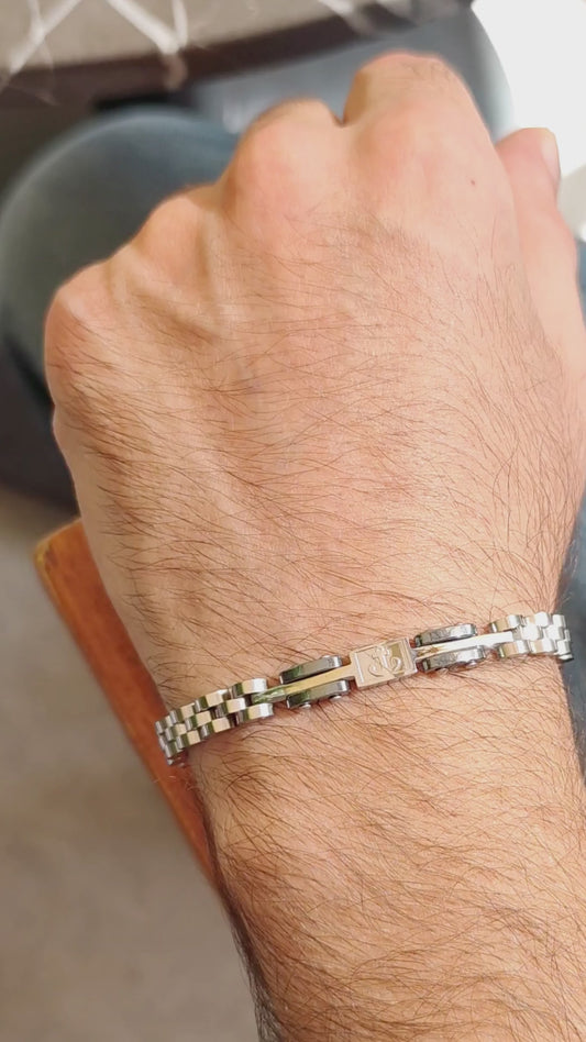 Premium Silver & Gunmetal Grey Anchor Bracelet - B-184 | Men's - Overpowered Accessories